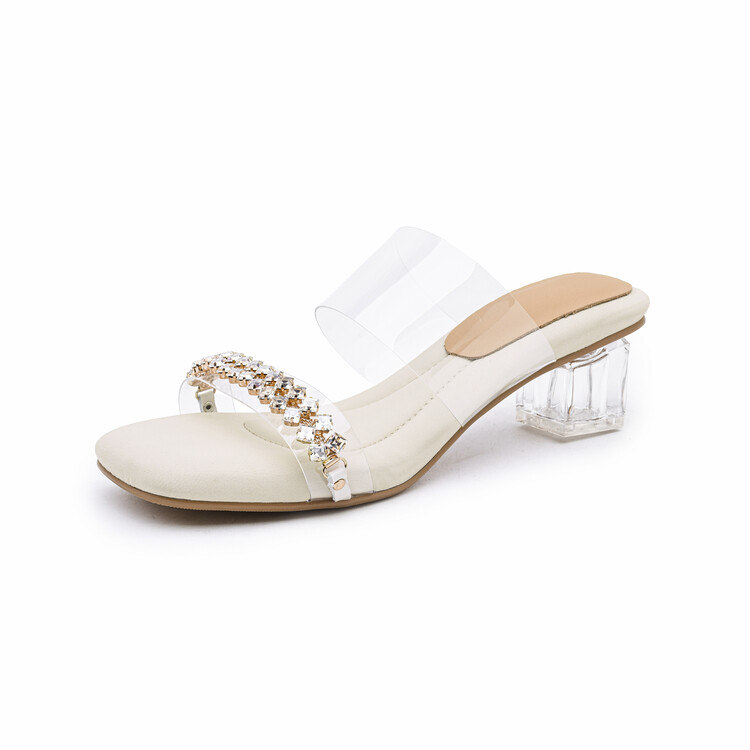 Women's Low Heel Chunky Sandals with Rhinestone and Sequin Details - Image 5