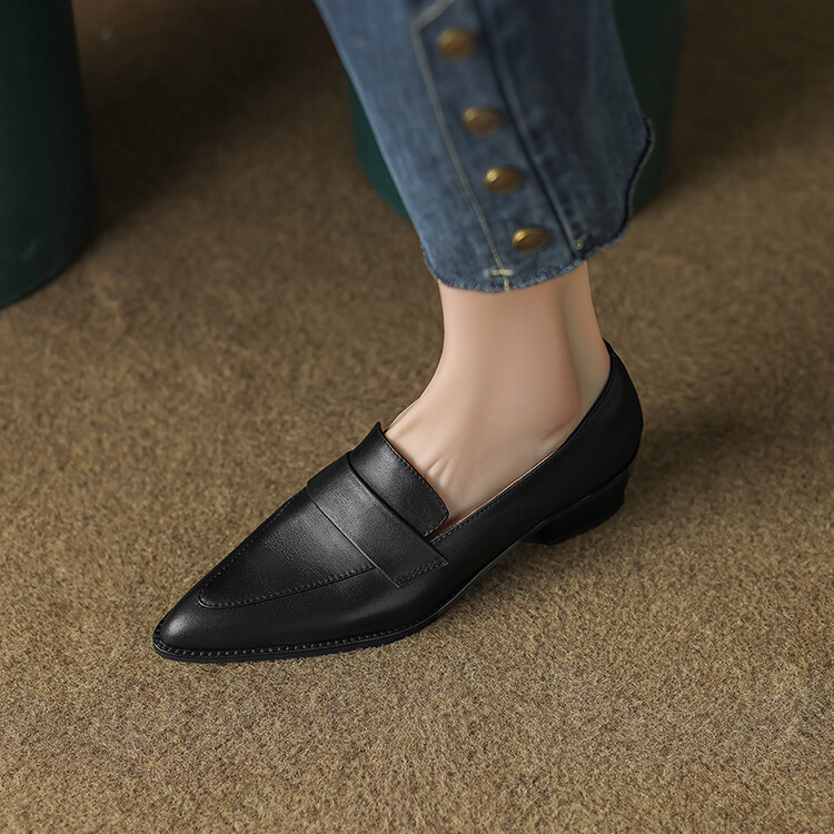 Women's Minimalist Pointed Toe Slip-On Shoes with Chunky Mid Heel - Style k.html - Image 4