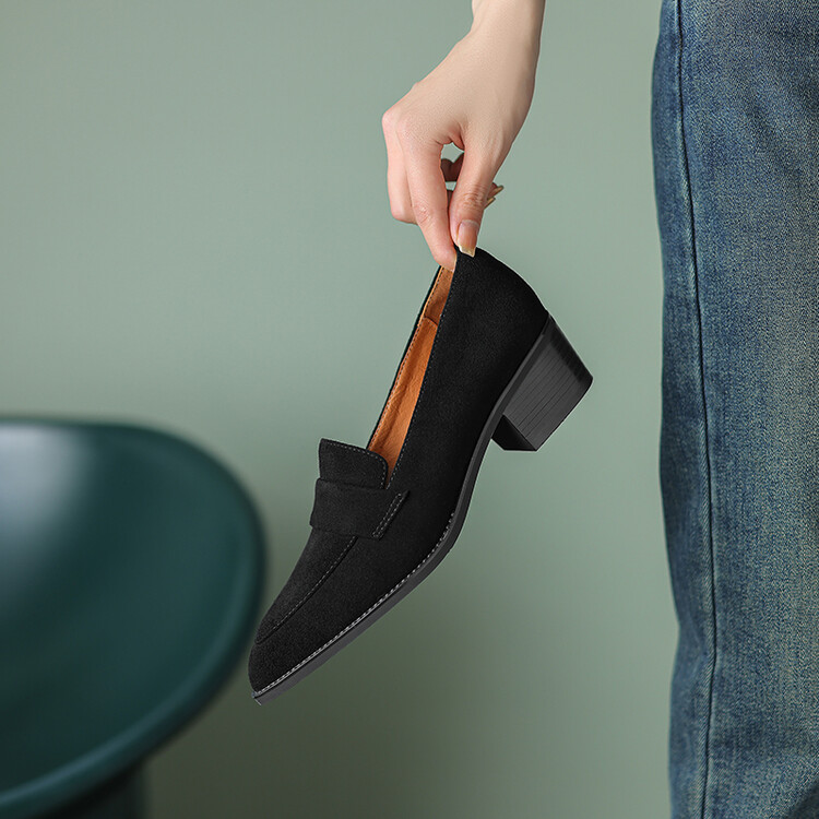 Women's Minimalist Pointed Toe Slip-On Shoes with Chunky Mid Heel - Style k.html - Image 3