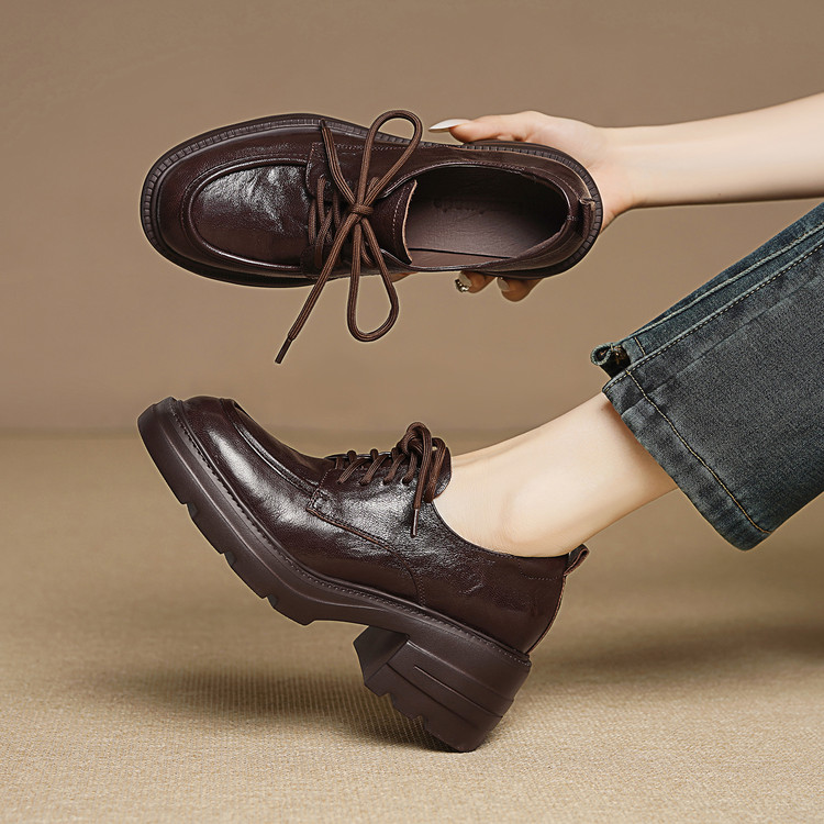Sheepskin Loafers (Bean Shoes) for Women - Winter 2025, Mid Heel, Round Toe, Deep Brown & Black