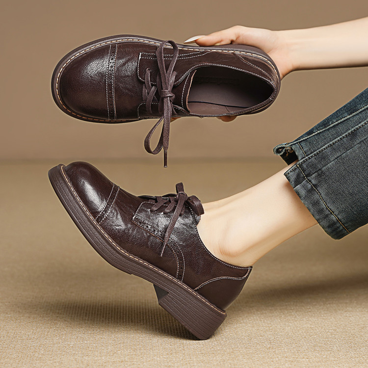 Women's Leather Loafers with Platform Mid Heel