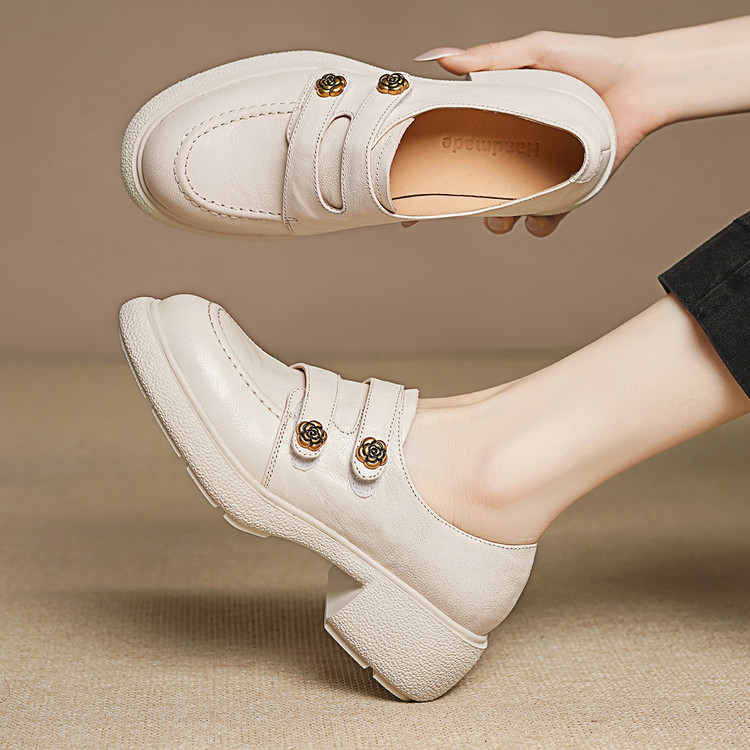 Women's Leather Loafers with Metal Detail and Platform Mid Heel - Style o.html