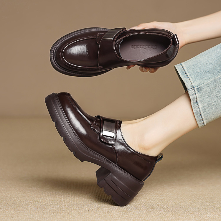 Women's Leather Loafers with Metal Detail and Platform Mid Heel - Style a.html
