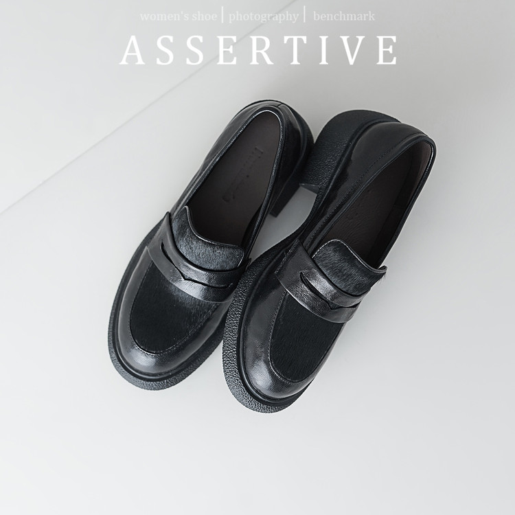 Women's Leather Loafers with Platform Mid Heel in Dark Brown or Black - Image 5